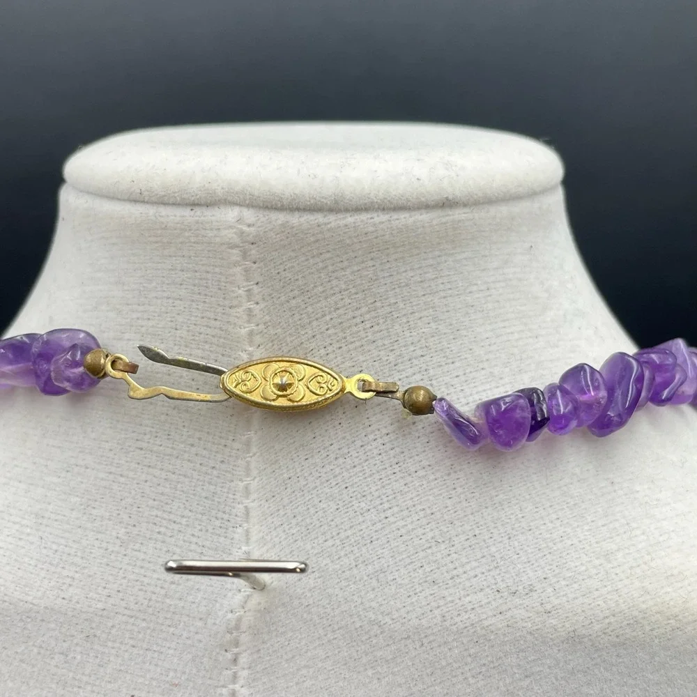 VTG‎ Purple Amethyst Chip Bead Necklace Natural Stone Strand Boho Clavicle Look